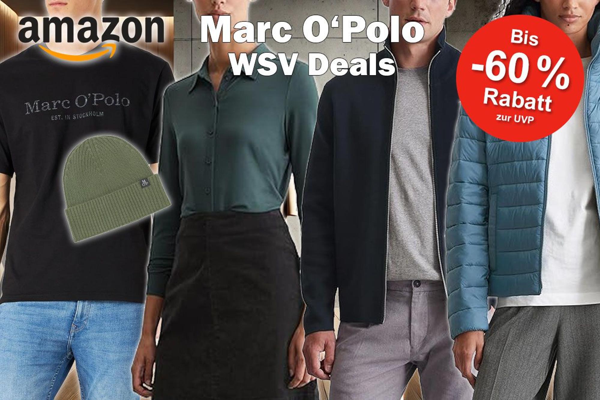 Marc O'Polo Mode getragen von männlichen und weiblichen Models: Shirts, Blusen, Jeans, Jacken in verschiedenen Farben.
