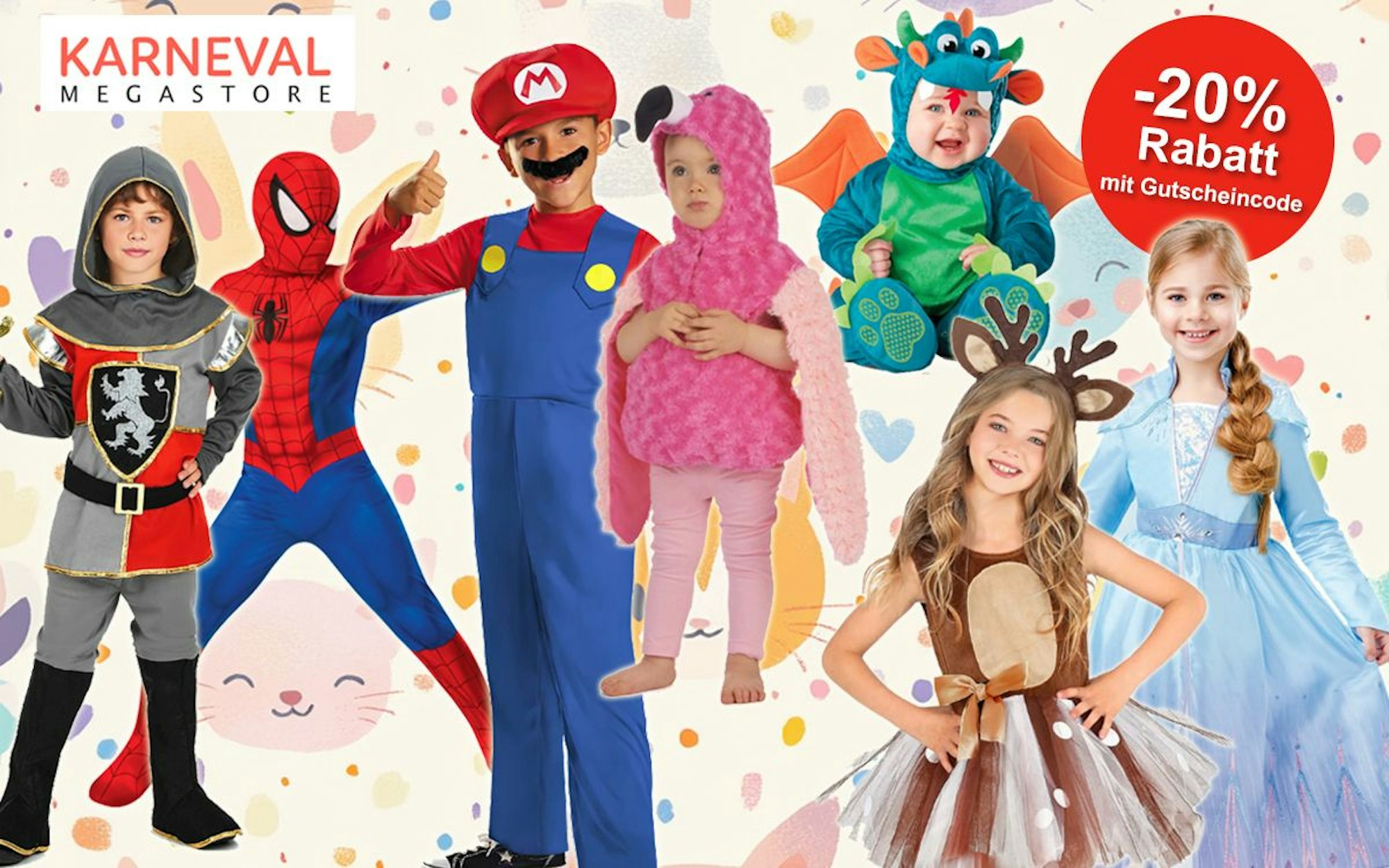 Darstellung von Kinder-Karnevalskostümen im Angebot beim Karneval-Megastore