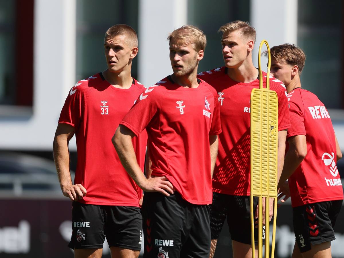 Florian Dietz, Sebastian Andersson und Steffen Tigges im Training des 1. FC Köln.