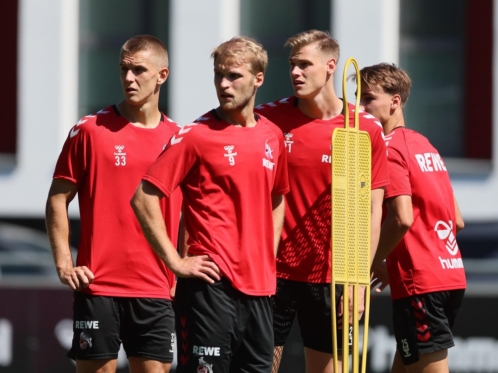 Florian Dietz, Sebastian Andersson und Steffen Tigges im Training des 1. FC Köln.