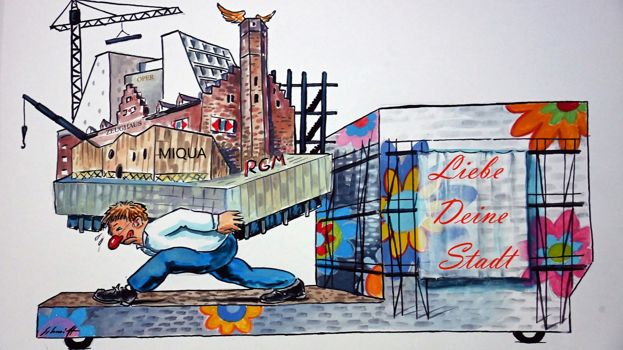 Pressekonferenz zum Kölner Rosenmontagszug. Hier werden erstmals Skizzen der geplanten Motivwagen gezeigt.