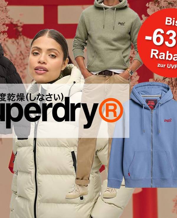 Darstellung verschiedener Klamotten von Superdry im Sale bei Amazon