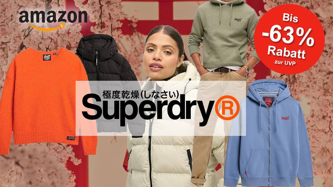 Darstellung verschiedener Klamotten von Superdry im Sale bei Amazon