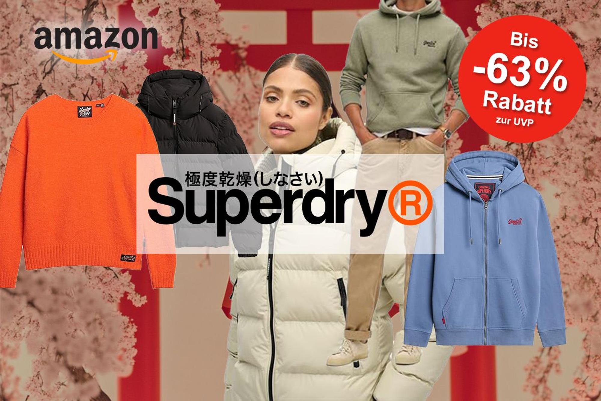 Darstellung verschiedener Klamotten von Superdry im Sale bei Amazon