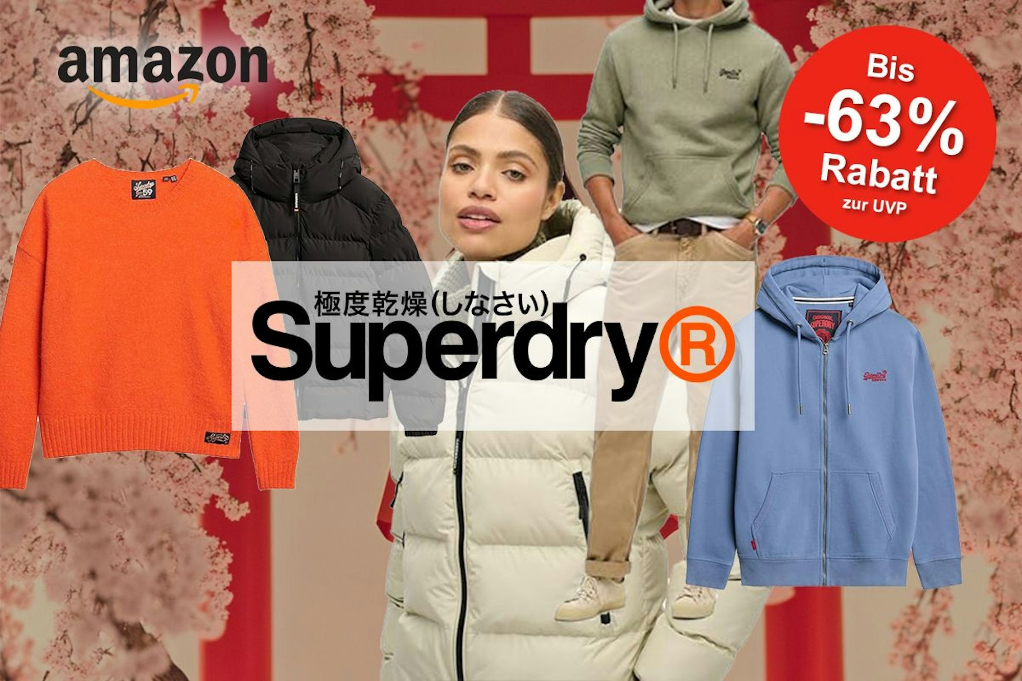 Darstellung verschiedener Klamotten von Superdry im Sale bei Amazon