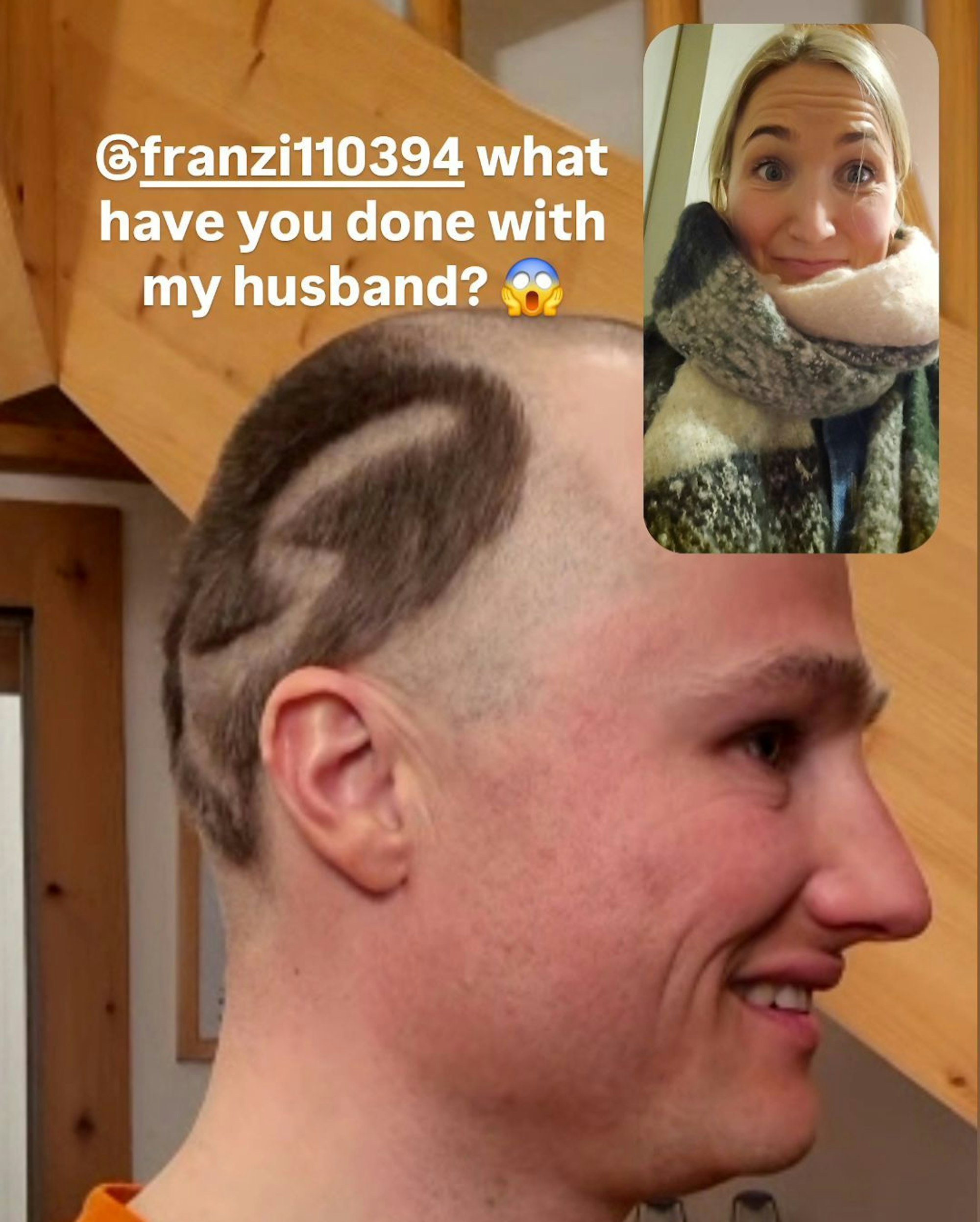 Marte Olsbu Röiseland teilte in ihrer Story einen Screenshot von einem Videocall mit ihrem Mann, der ihr seine neue Frisur zeigte.