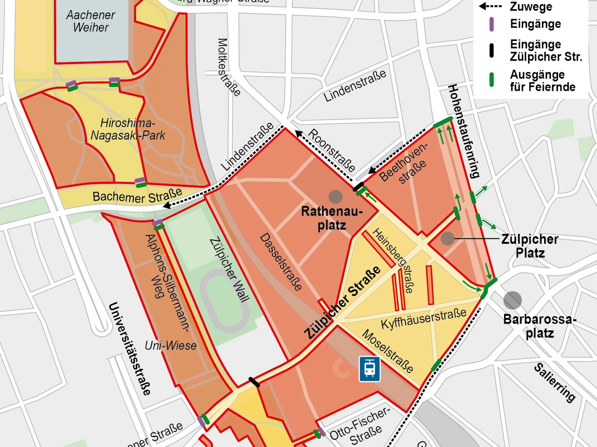 Karte vom Zülpicher Viertel an Karneval.