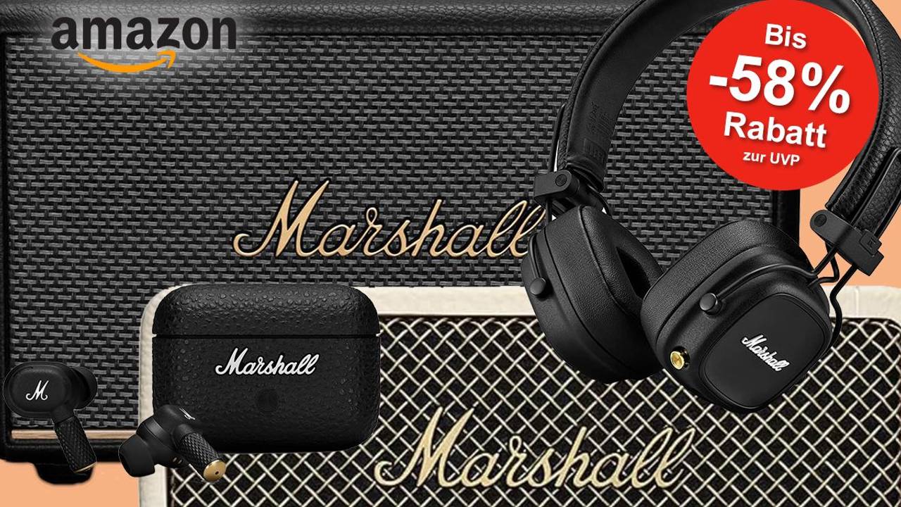 Darstellung von Marshall Lautsprechern und Kopfhörer bei Amazon
