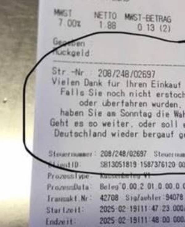 Ein Kassenzettel eines Bäckers aus Sachsen mit Wahl-Empfehlung sorgt kurz vor der Bundestagswahl 2025 für Aufregung.