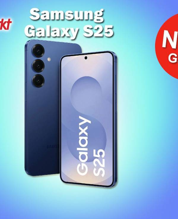 Produktbild von dem neuen Samsung Galaxy S25 vor einem blauen Farbverlauf