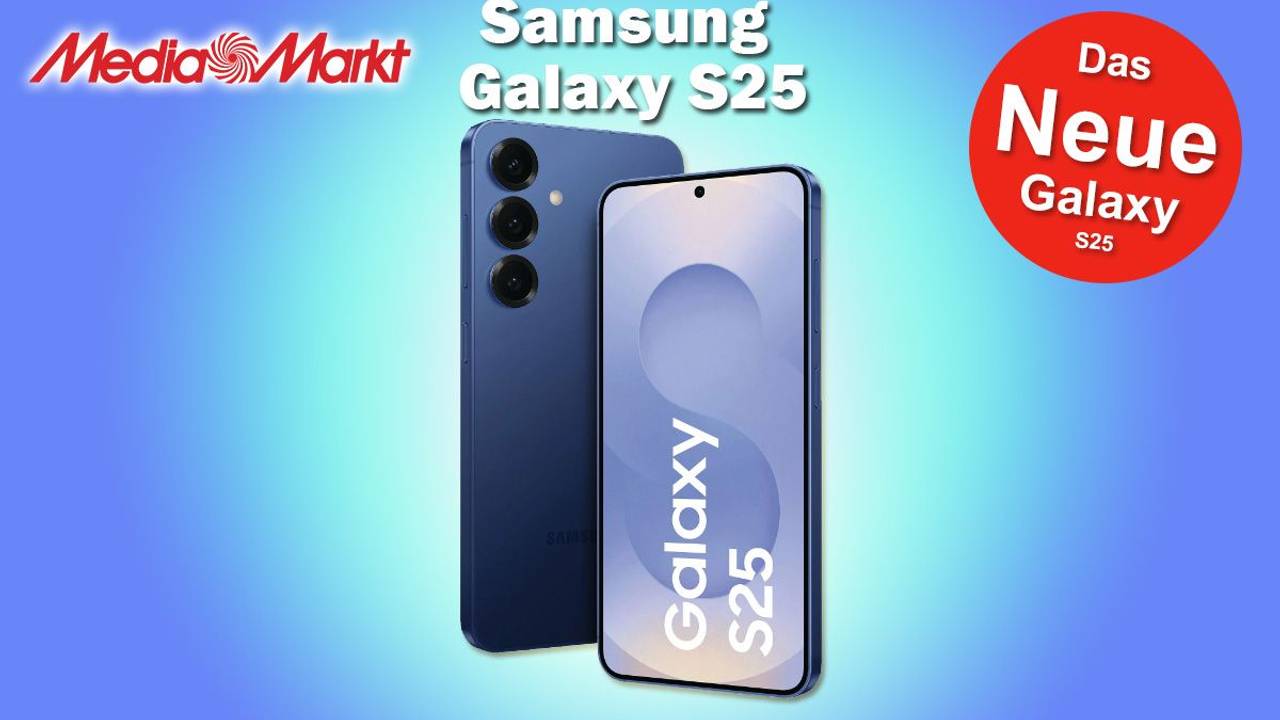 Produktbild von dem neuen Samsung Galaxy S25 vor einem blauen Farbverlauf