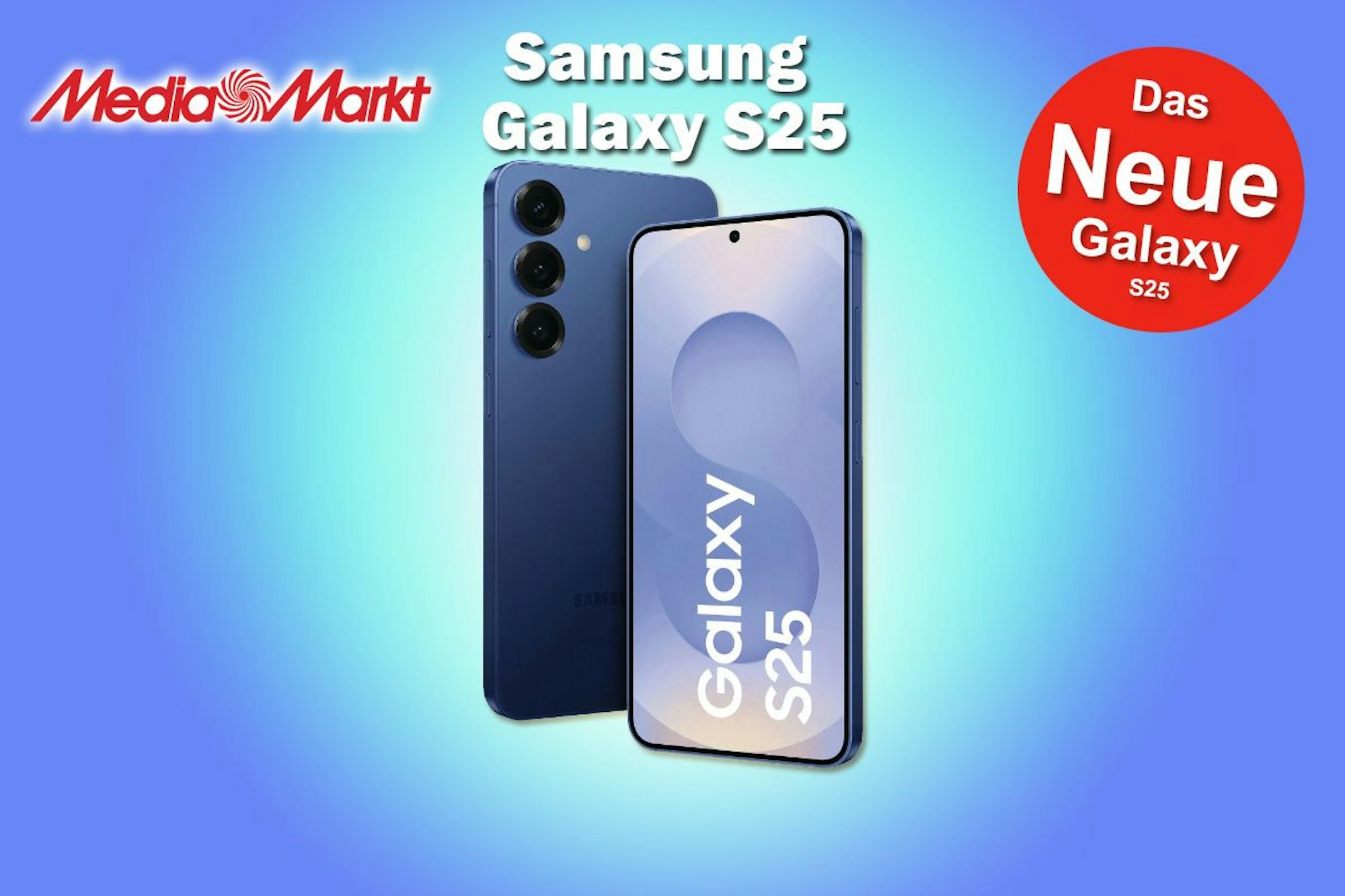 Produktbild von dem neuen Samsung Galaxy S25 vor einem blauen Farbverlauf