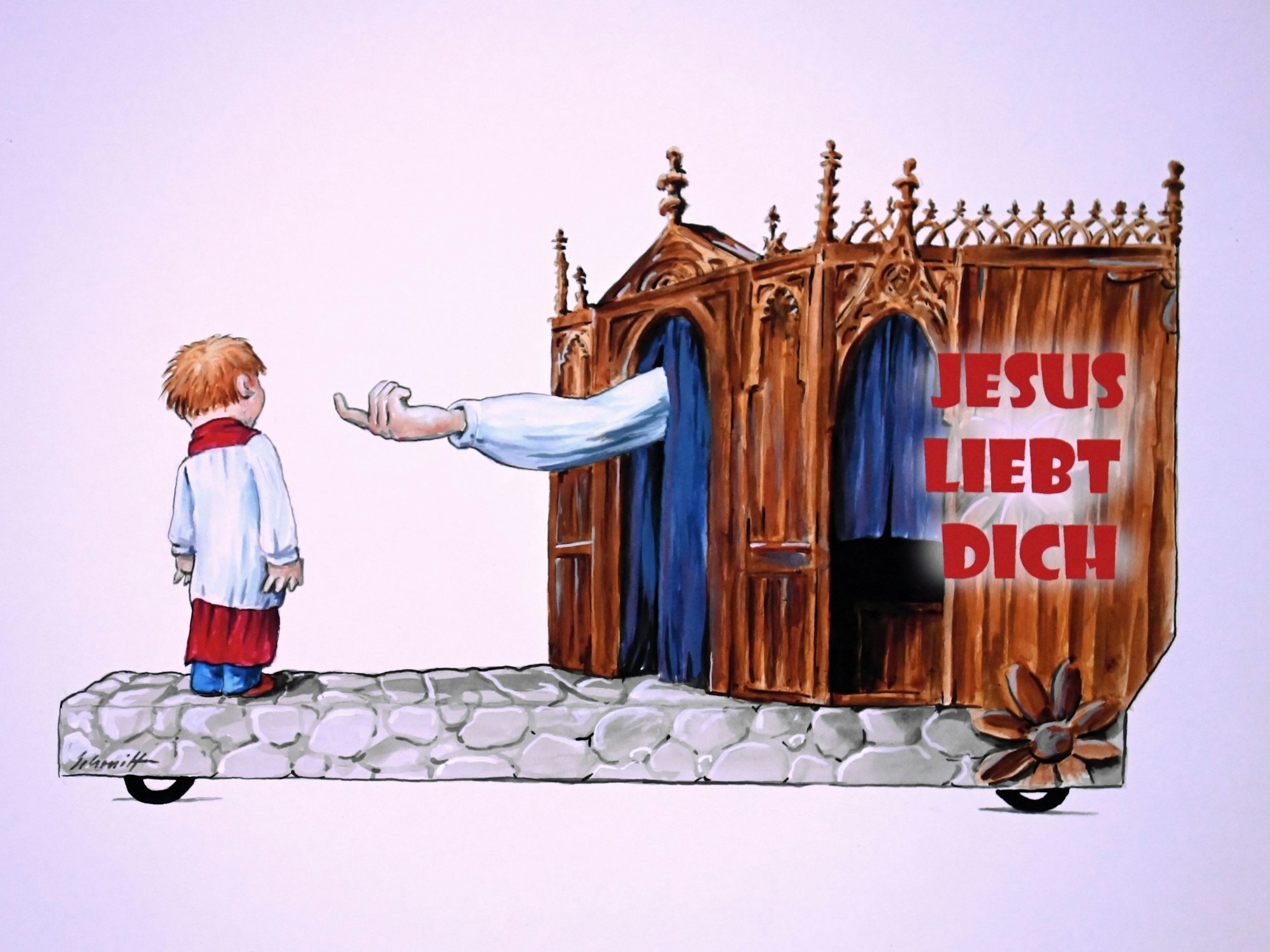 Skizze des geplanten Motivwagens zum Kindesmissbrauch.