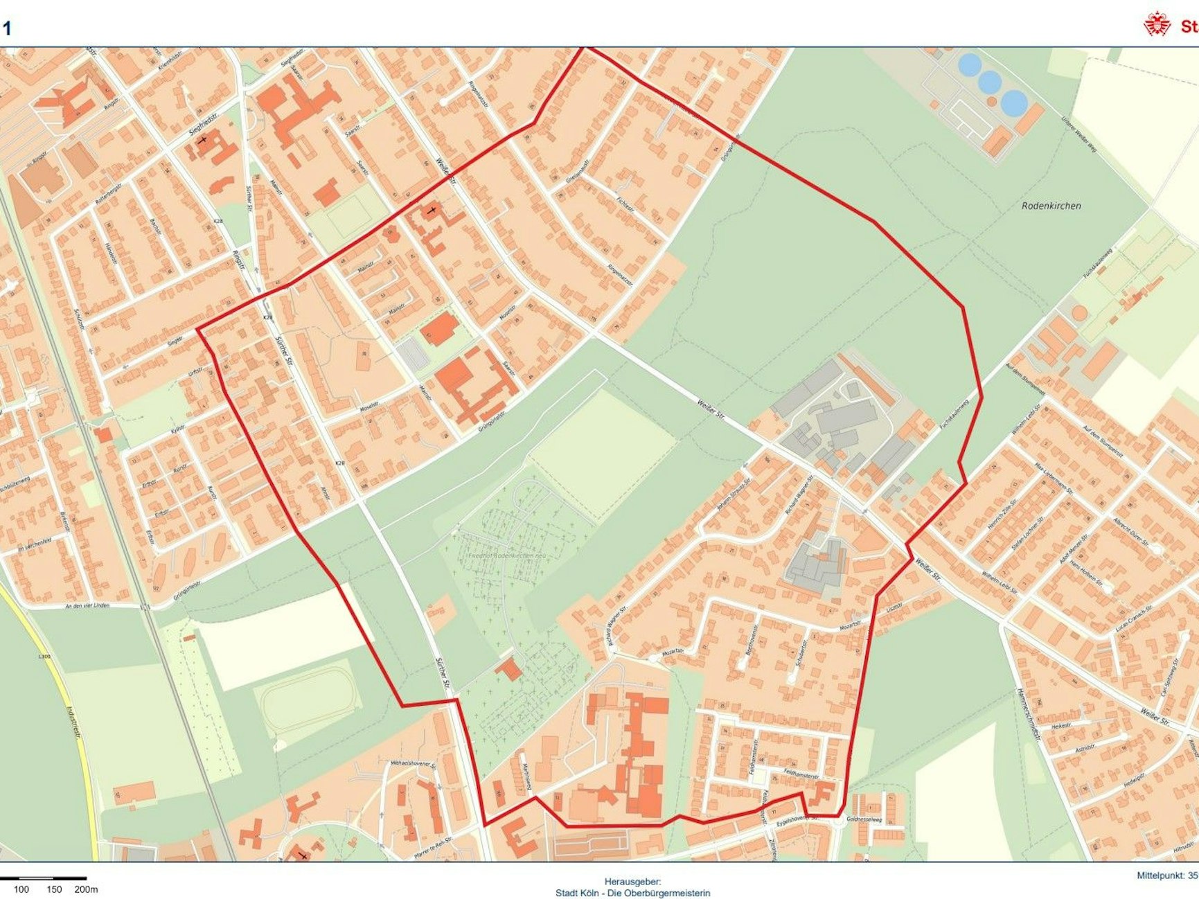 Das ist der Evakuierungsbereich für die Blindgänger in Rodenkirchen.