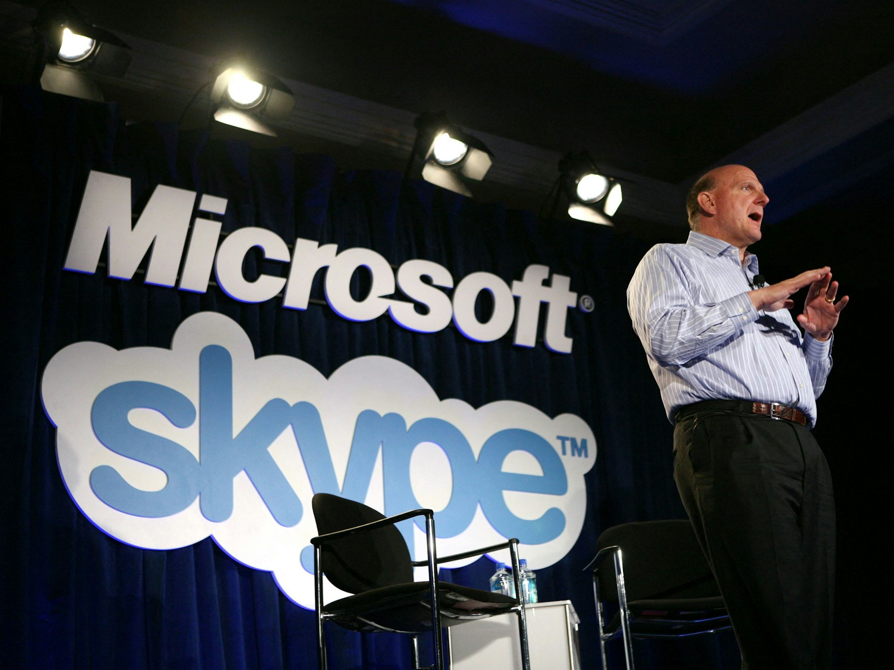 Skype Microsoft-Chef Steve Ballmer während einer Ankündigung am 10. Mai 2011 in San Francisco.