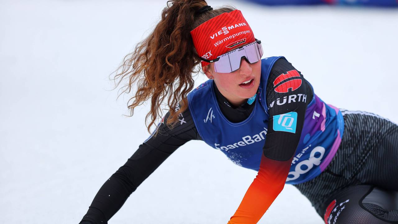 Natalie Armbruster nach dem Massenstart im Ziel.