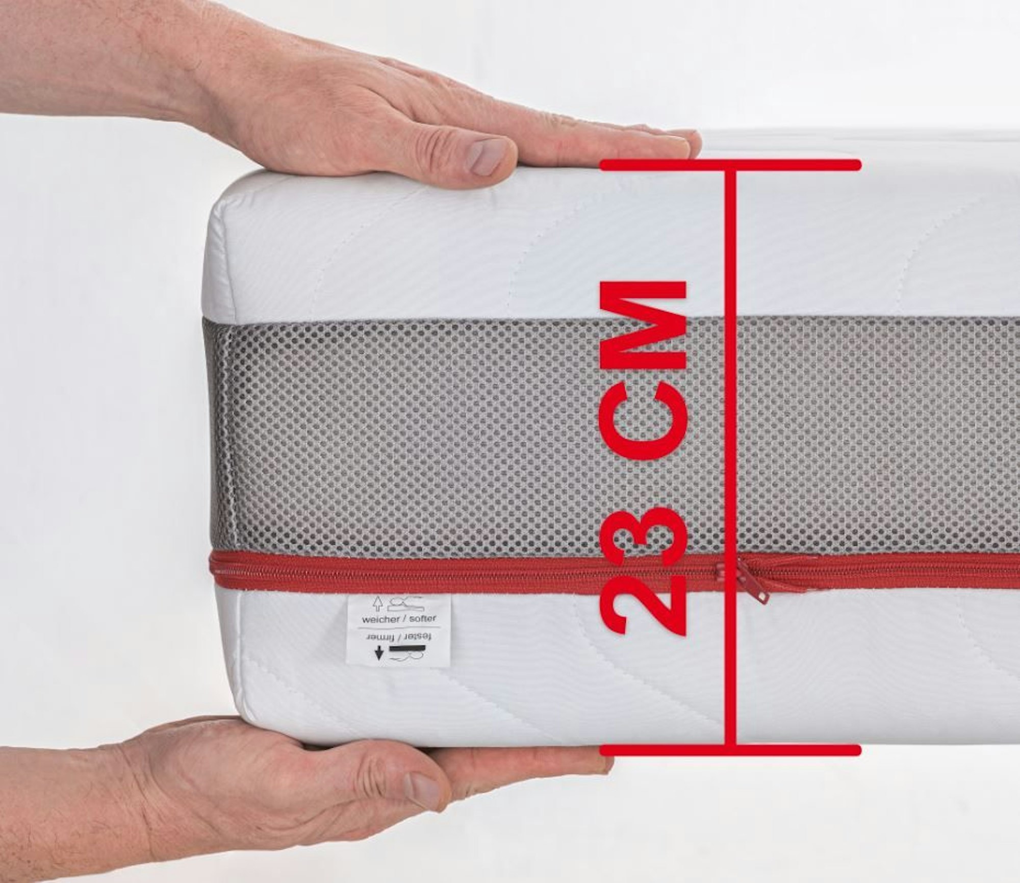Sleezzz® Premium Taschenfederkernmatratze mit 23 cm Höhe gemessen.