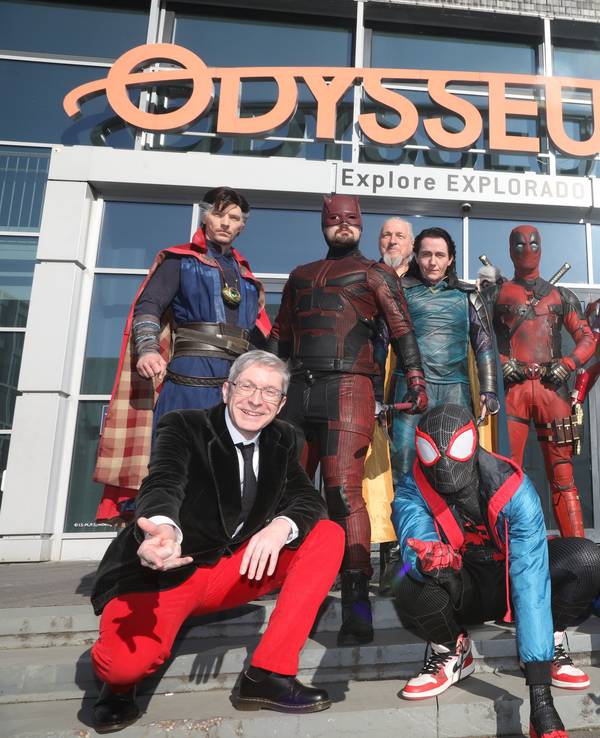 Ben Saunders, Andreas Waschk und Patrick A Reed (v.l.) bei der Preview der Ausstellung MARVEL im Odysseum.