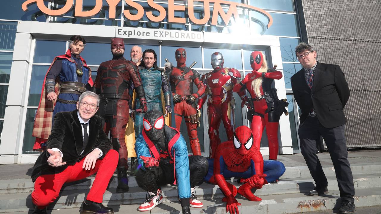 Ben Saunders, Andreas Waschk und Patrick A Reed (v.l.) bei der Preview der Ausstellung MARVEL im Odysseum.