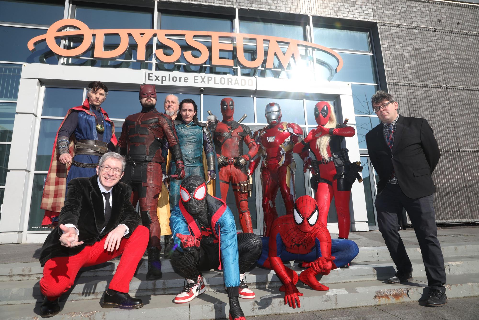 Ben Saunders, Andreas Waschk und Patrick A Reed (v.l.) bei der Preview der Ausstellung MARVEL im Odysseum.