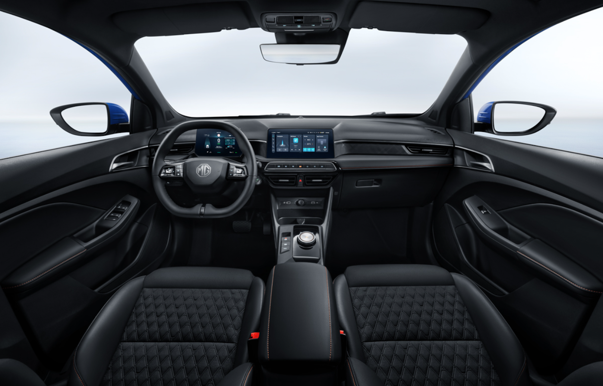 Abbildung vom MG3 Hybrid+ Innenraum mit blick zur Frontscheibe