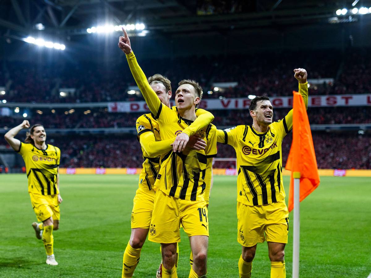 Die Spieler von Borussia Dortmund bejubelten am Mittwochabend (12. März 2025) den Treffer zum 2:1 gegen Lille.