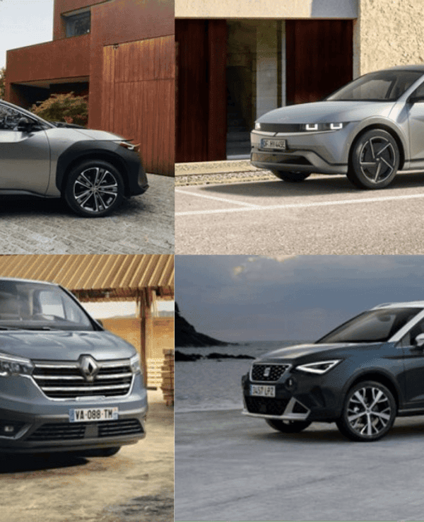 Darstellung von vier verschiedenen Auto-Modellen der Marken Toyota, SEAT, Hyundai und Renault in einer Collage