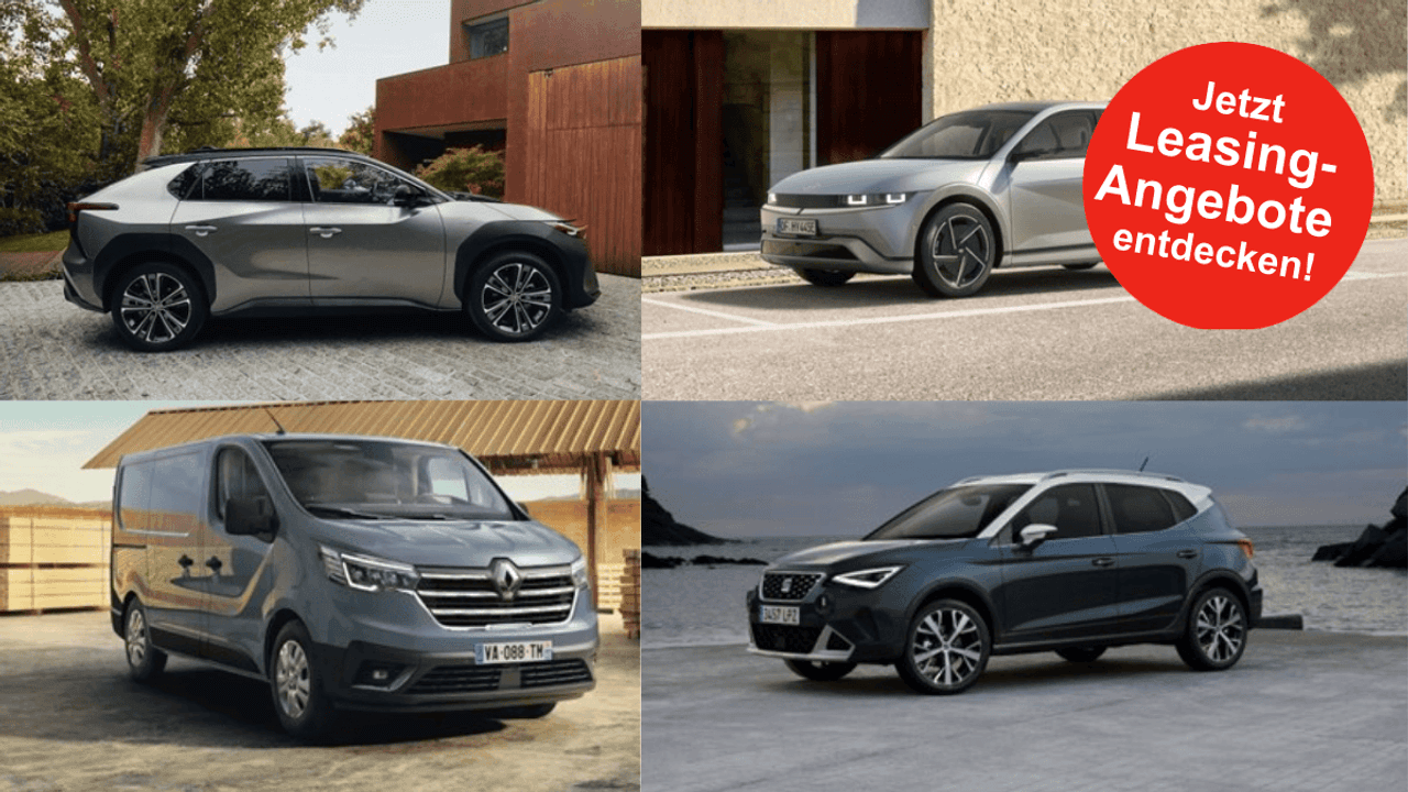 Darstellung von vier verschiedenen Auto-Modellen der Marken Toyota, SEAT, Hyundai und Renault in einer Collage