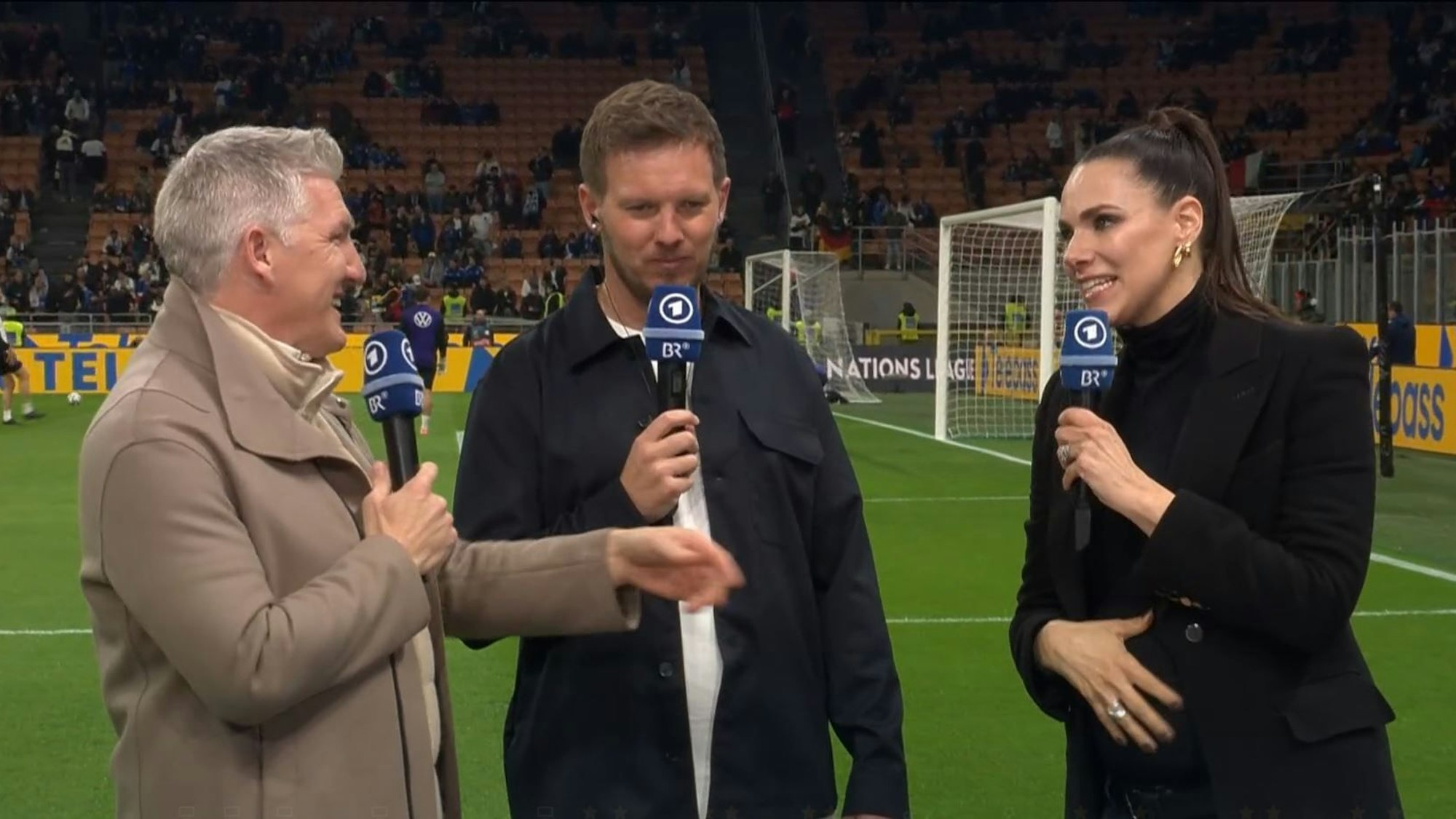 Bastian Schweinsteiger, Julian Nagelsmann und Esther Sedlaczek vor dem Hinspiel im Nations-League-Viertelfinale zwischen Italien und Deutschland.