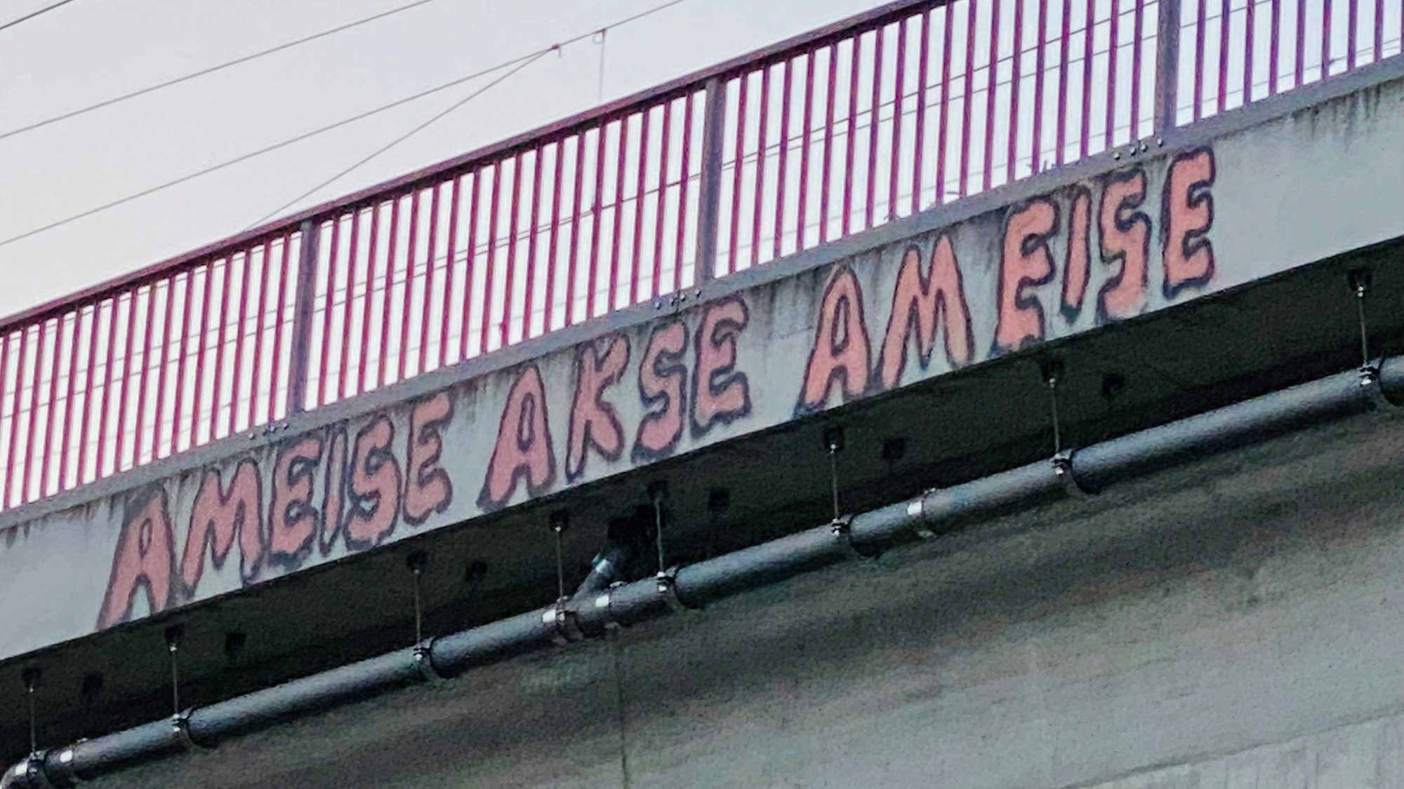 Das Graffiti „Akse Ameise“ ist unter anderem auch an der Brücke an der Inneren Kanalstraße zu sehen.