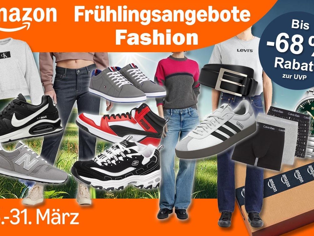 Mode, Schuhe und Sneaker Artikel in den Amazon Frühlingsangeboten von vielen Marken wie Nike, Adidas, Levi's, Tommy Hilfiger, Puma, Boss, New Balance, Skechers und Calvin Klein.