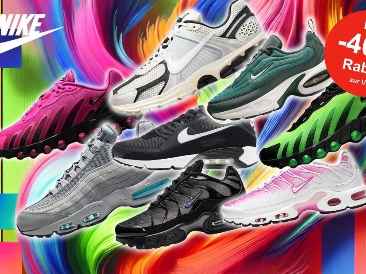 Viele verschiedene Nike Sneaker-Modelle vor einem Hintergrund im Graffiti Style.