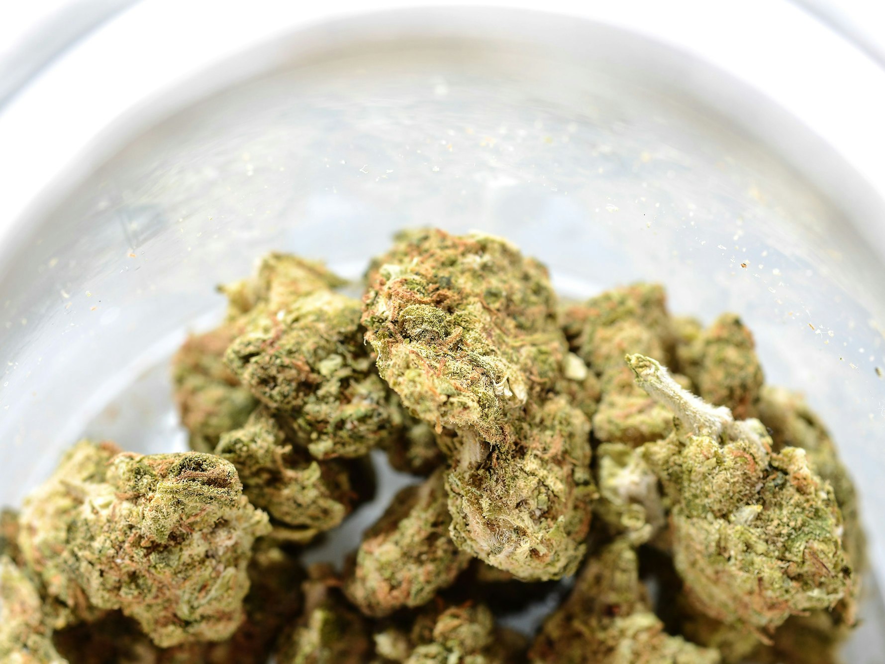 Marihuana befindet sich in einem Glasgefäß.