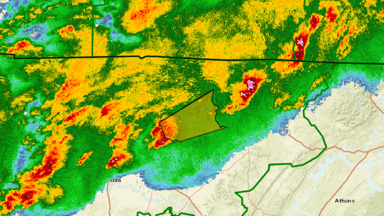 Blick auf die Warnungen vor schweren Gewittern und möglichen Tornados für Tennessee am 3. April 2025.