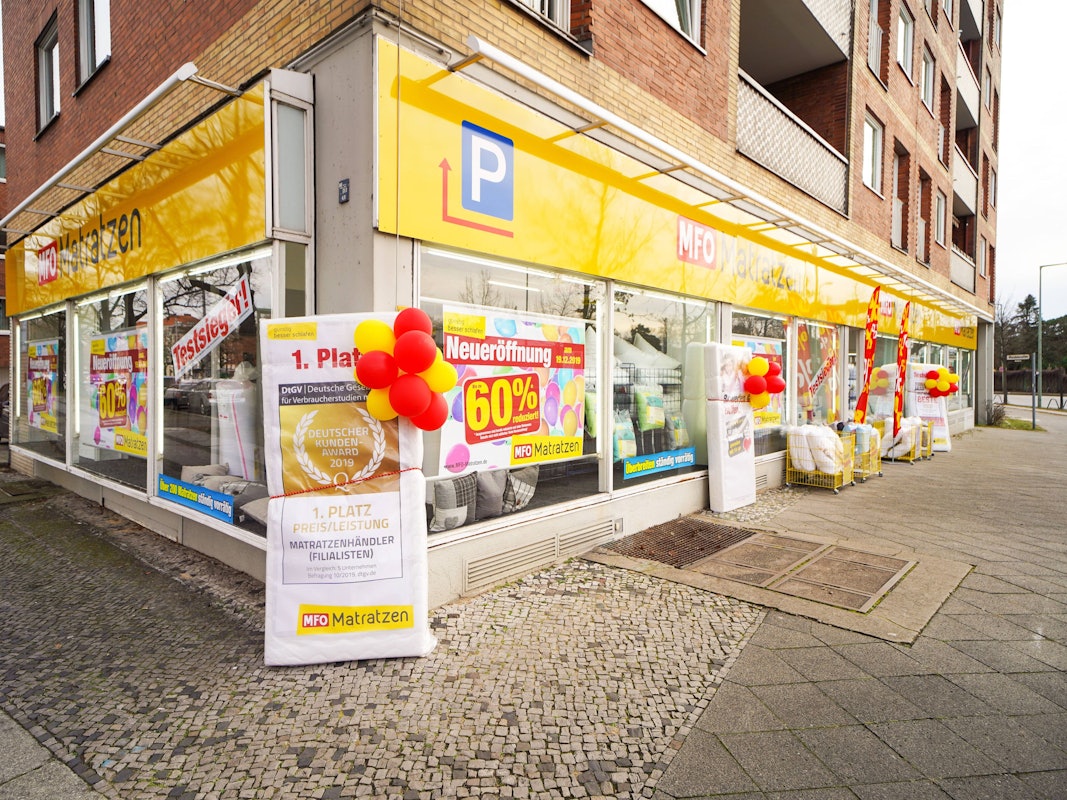 Eine MFO-Filiale in Berlin. Der Matratzenhersteller hat ein Insolvenzverfahren in Eigenverwaltung gestartet.