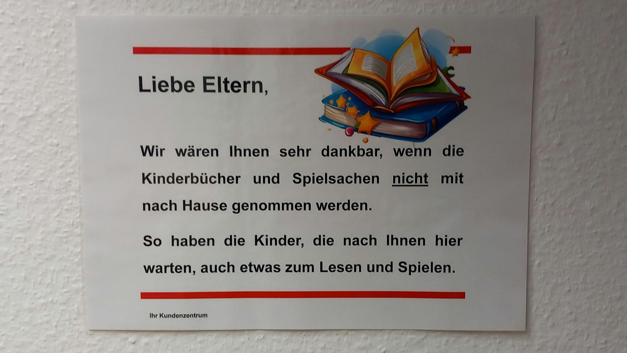 Ein Hinweisschild in einem Kundenzentrum