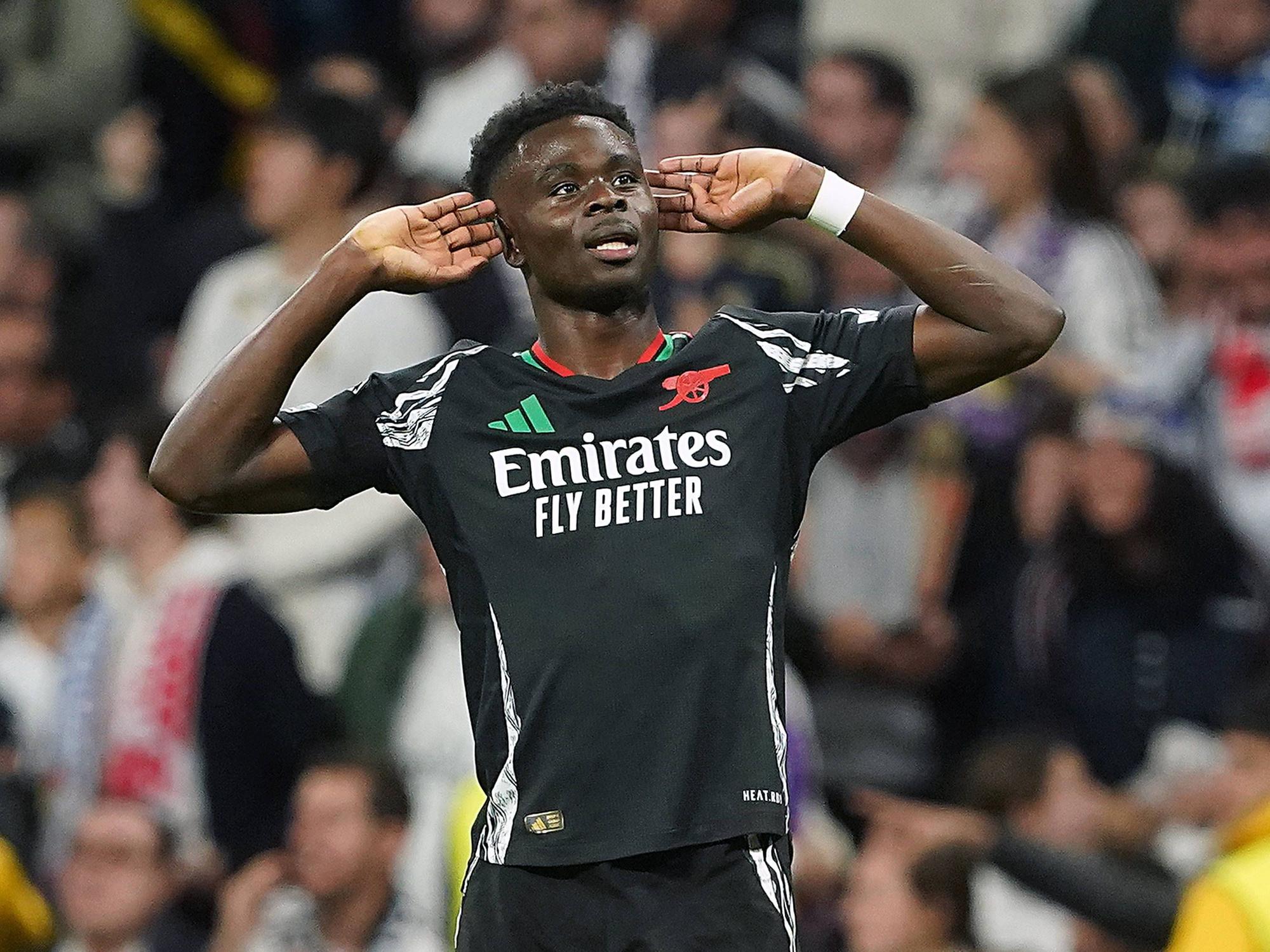 Bukayo Saka jubelt über sein Tor gegen Real Madrid.