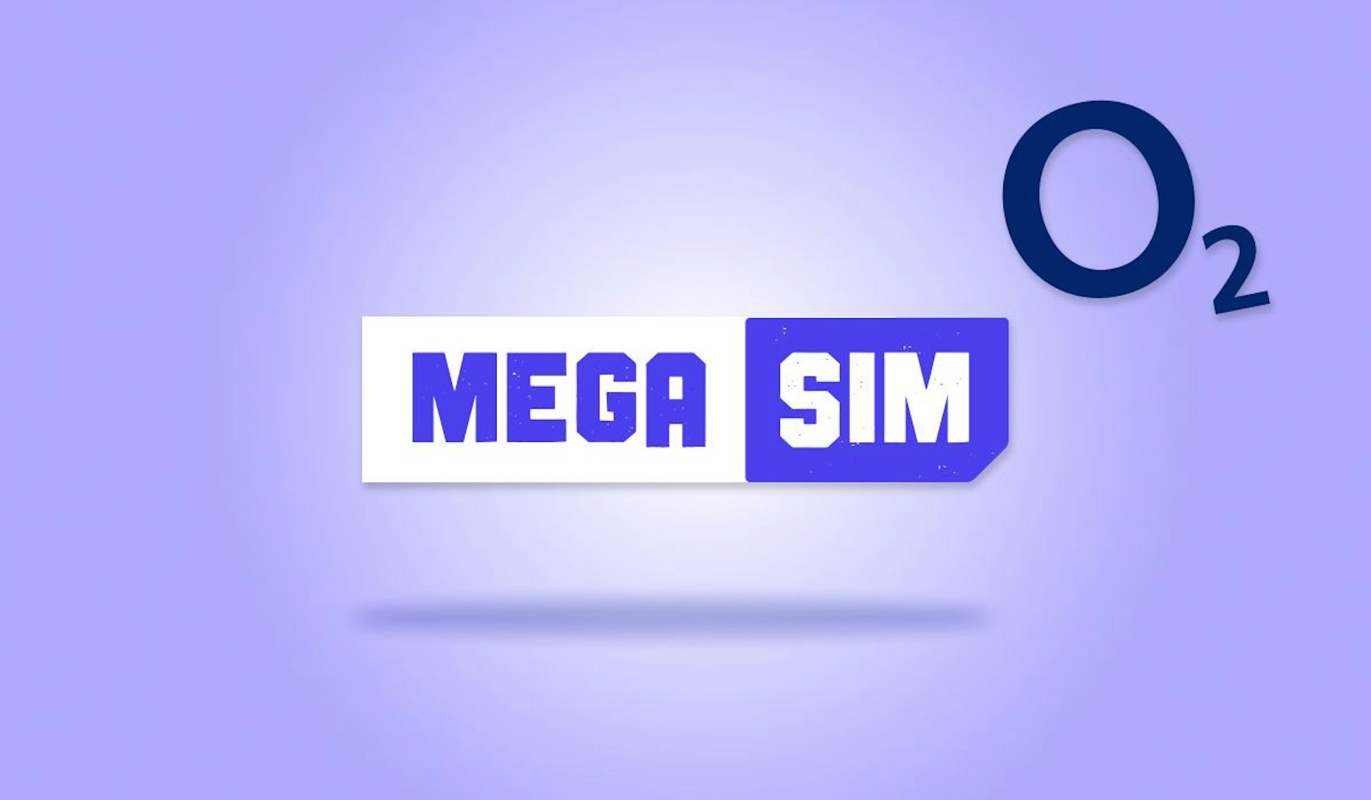 Die Logos von O2 und Mega SIM vor einem lila Hintergrund.