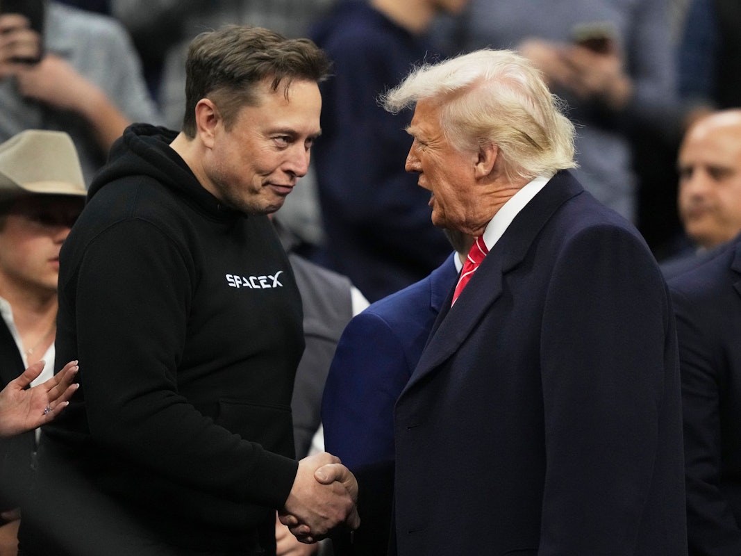 Elon Musk schüttelt am die Hand von US-Präsident Donald Trump.