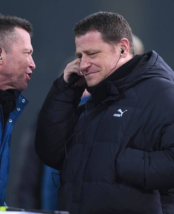 Lothar Matthäus und Max Eberl, hier am 15. Januar 2022 bei einer Bundesliga-Übertragung auf Sky.