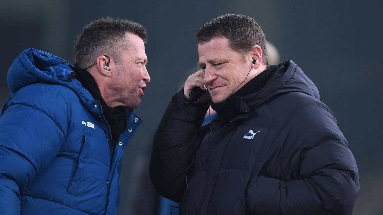 Lothar Matthäus und Max Eberl, hier am 15. Januar 2022 bei einer Bundesliga-Übertragung auf Sky.