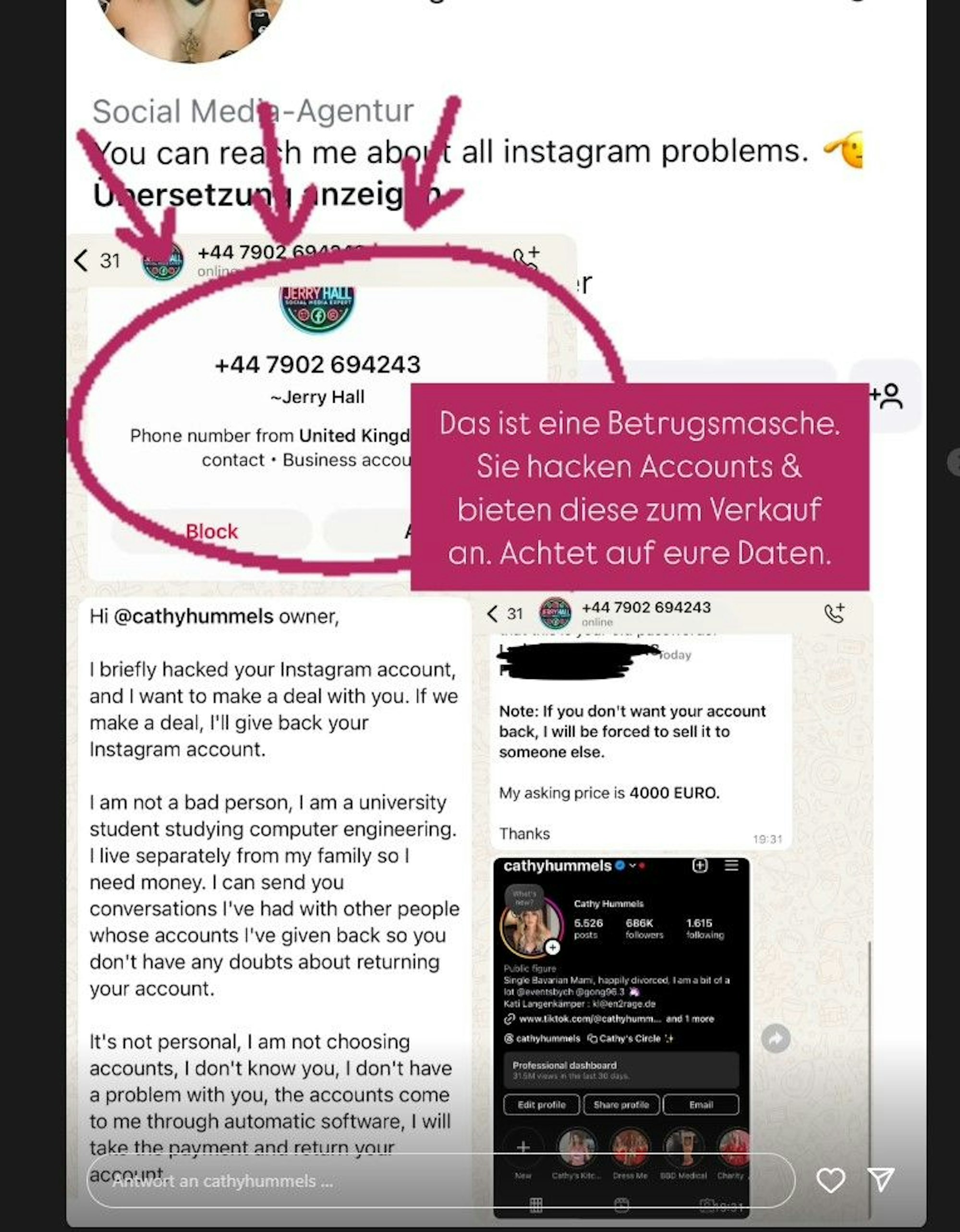 Cathy Hummels teilte den Beweis. Ihr Account wurde gehackt.