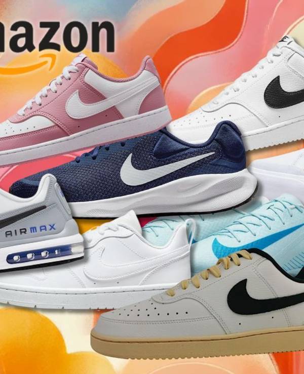 Auf dem Bild sind unterschiedliche Sneaker Modelle und Ausführungen der Marke Nike vor einem farbenfrohen Hintergrund zu sehen.