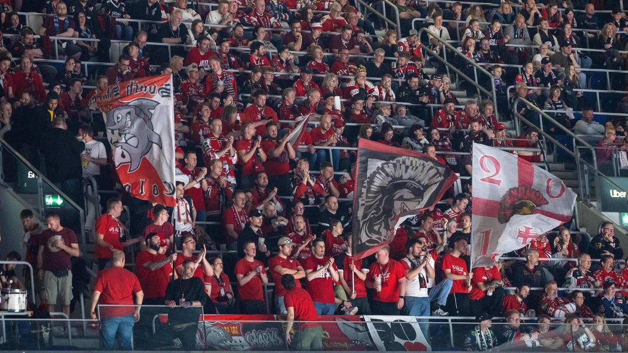 Die Fans der Kölner Haie auf der Tribüne.