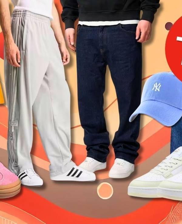 Eine farbenfrohe Collage mit stylischen Kleidungsstücken und Sneakern aus dem aktuellen OTTO Mode Sale, darunter Marken wie adidas, Puma, Tommy Hilfiger und New Era.