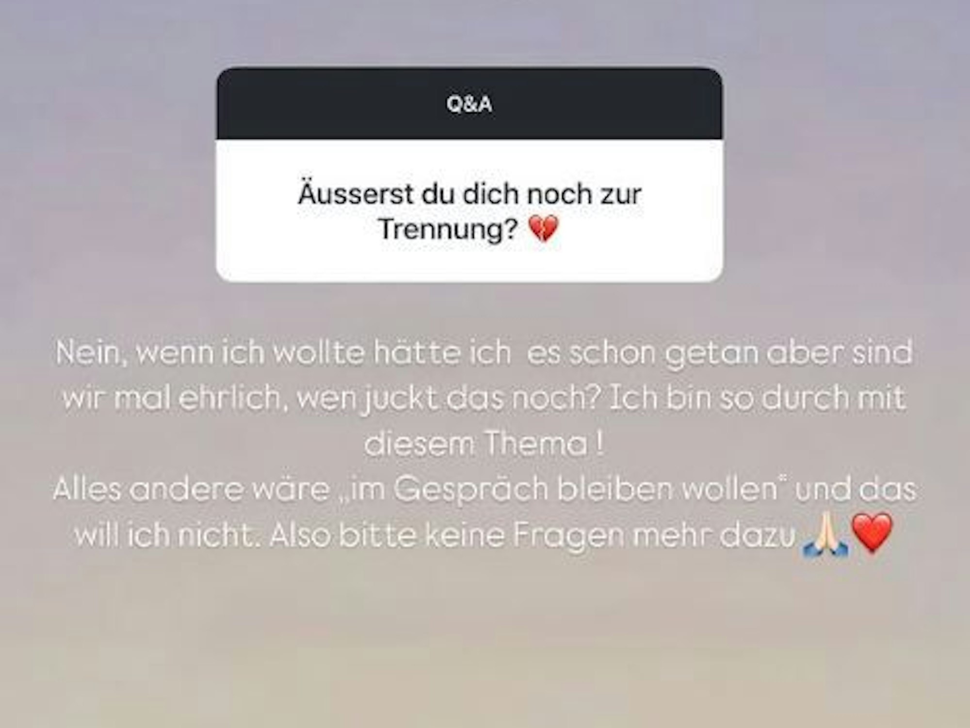 Zu sehen ist ein Screenshoot von Yeliz Koc Instgaram Story in der sie sich zur Trennung mit ihrem Ex-Partner Jannik Kontalis äußert.