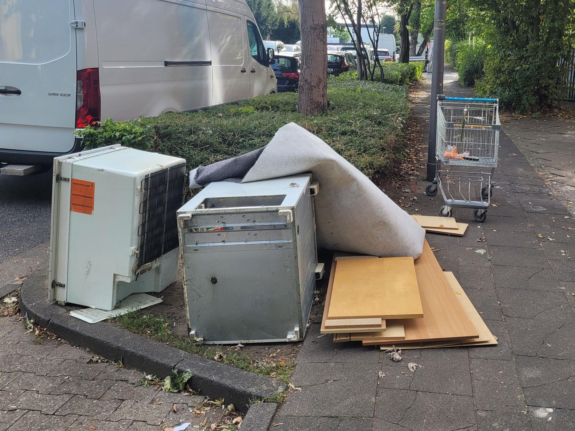 Am Gehweg wurden zwei Elektrogeräte, Teile eines Schranks sowie ein Teppich entsorgt.
