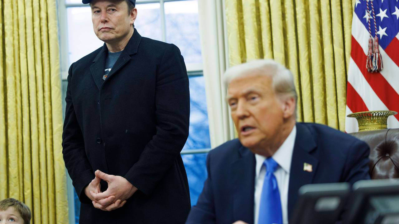 Elon Musk steht neben Donald Trump.
