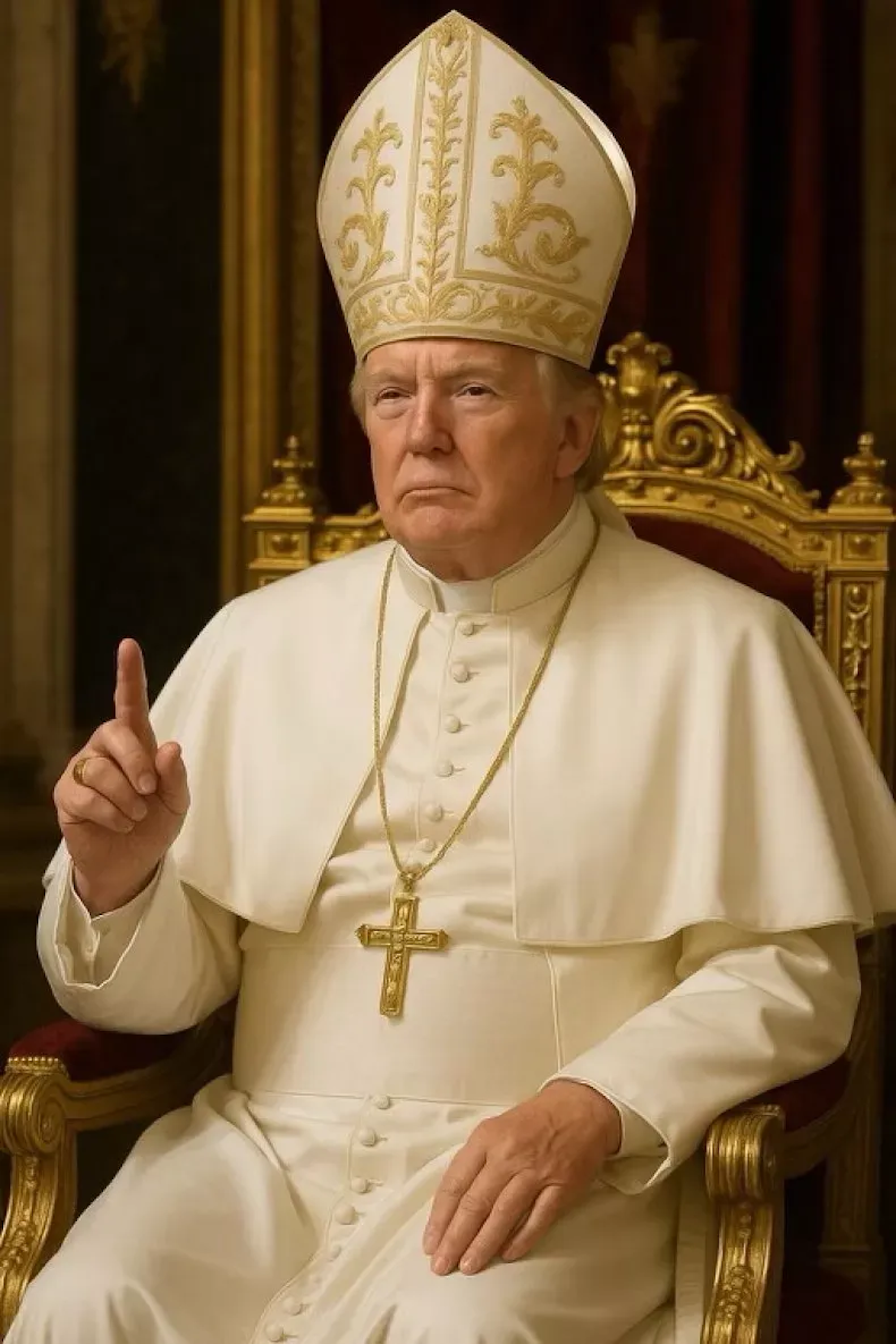 Präsident Donald Trump postete am späten Freitagabend dieses mit KI erstellte Foto von sich als Papst.