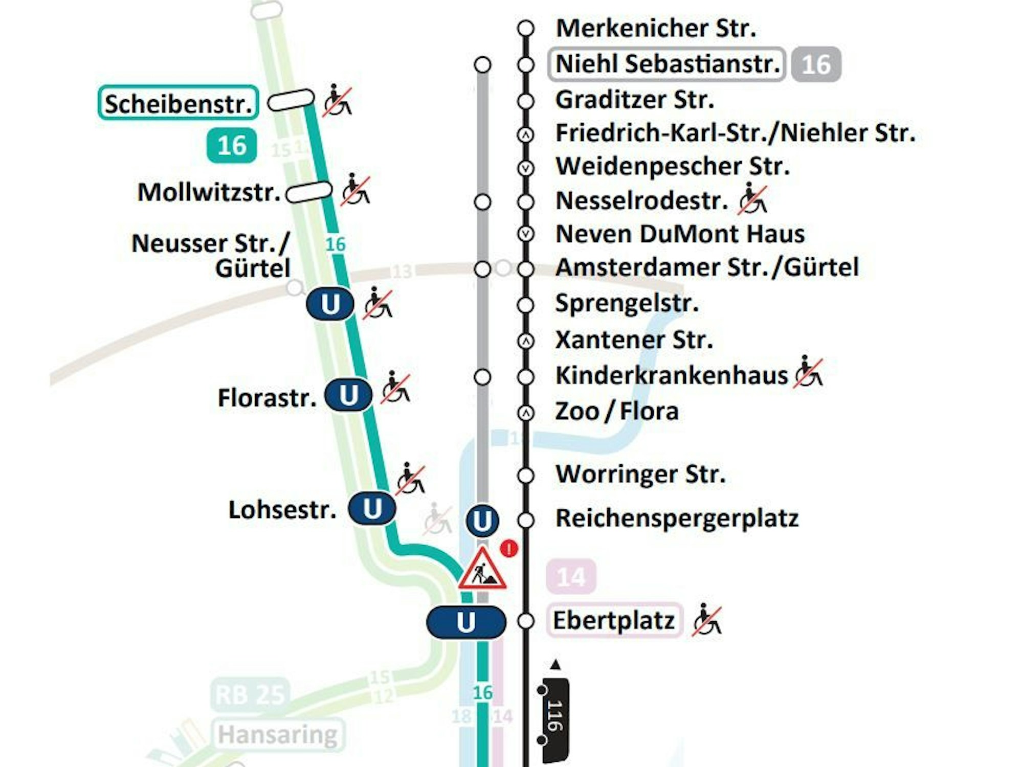 Ein Ausweichfahrplan der Linie 16